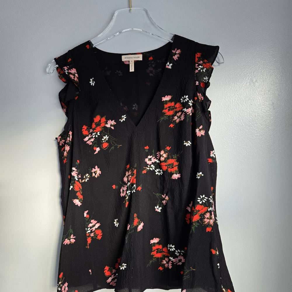 Rebecca Taylor Silk V-Neck Sleeveless Floral Blouse, s8